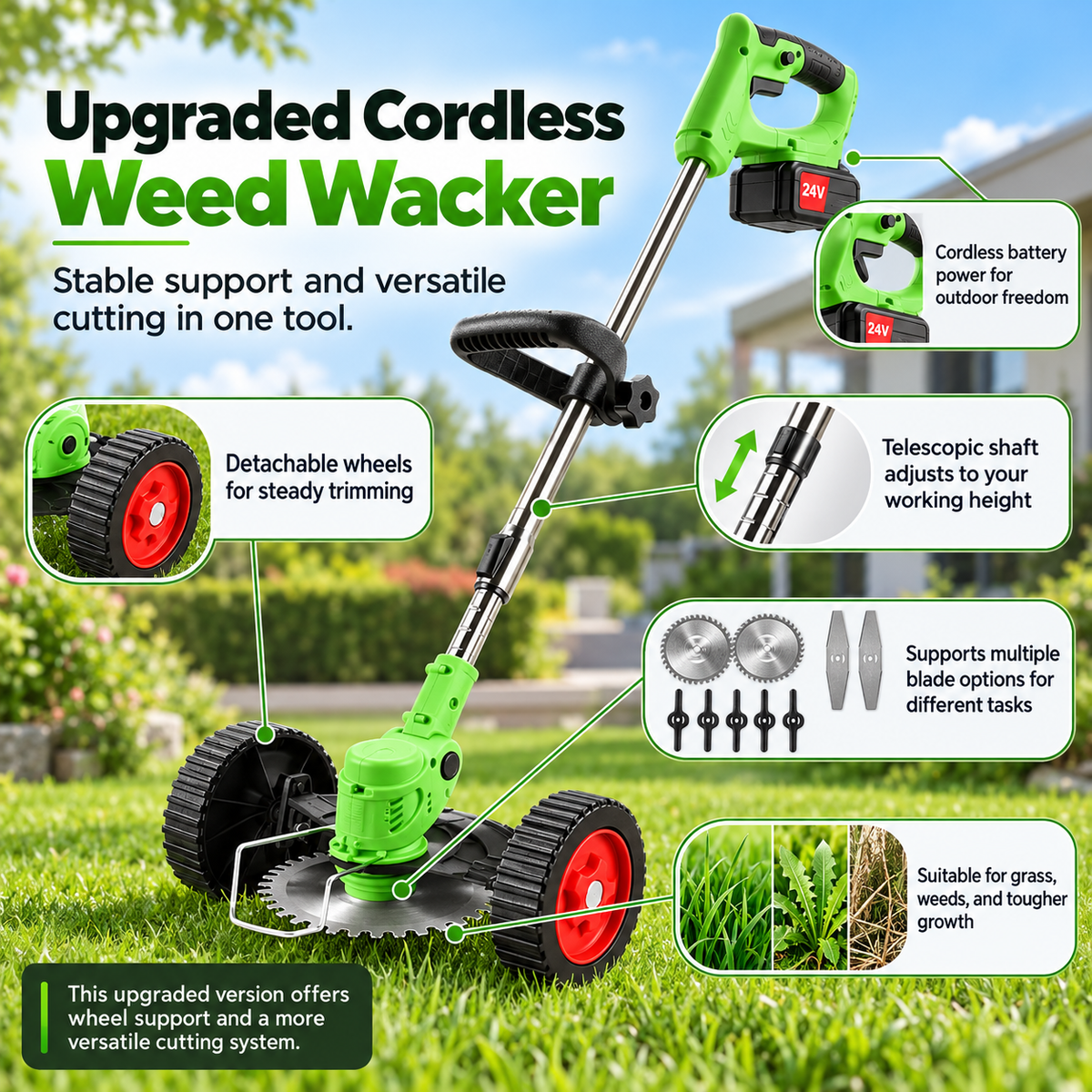 Cordless Electric Grass Trimmer 24V Weed Eater Strimmer
