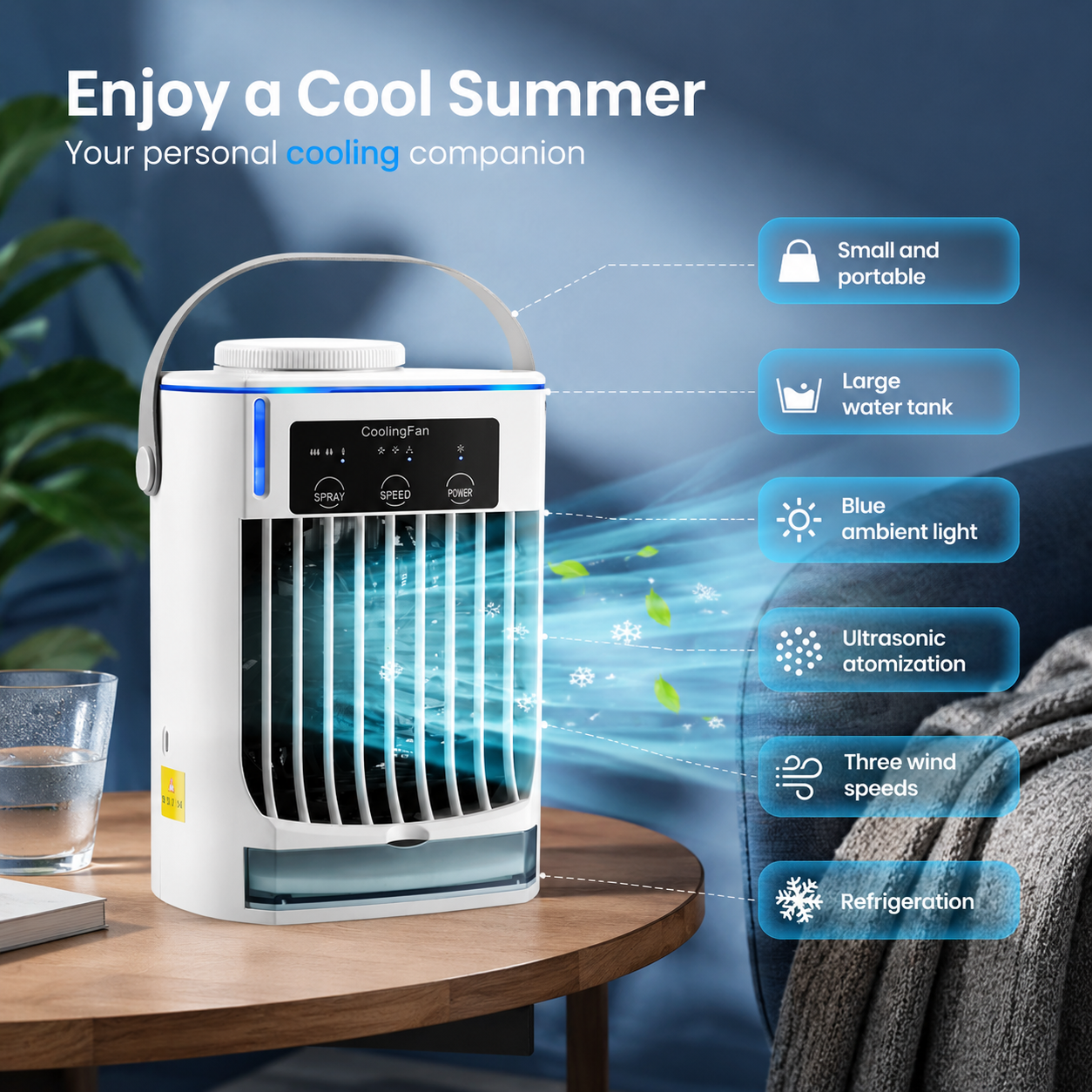 Mini Portable USB Evaporative Air Cooler Fan for Car Room