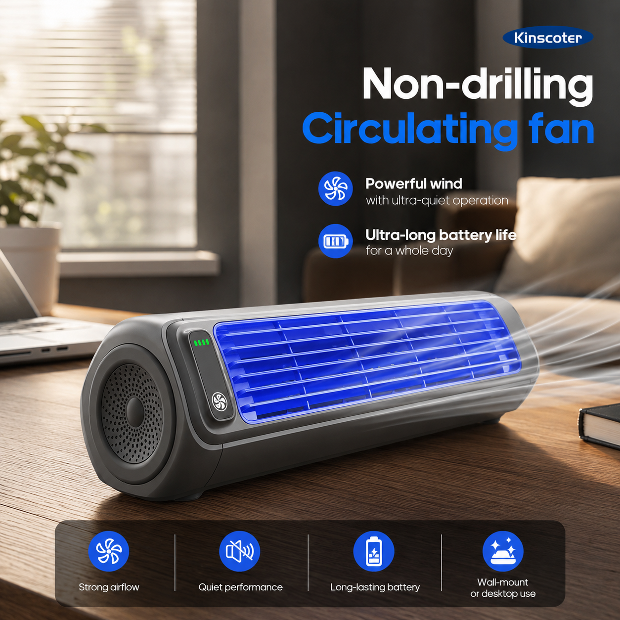 Portable Tower Fan Rechargeable Quiet Desktop Cooling Fan 3 Speed