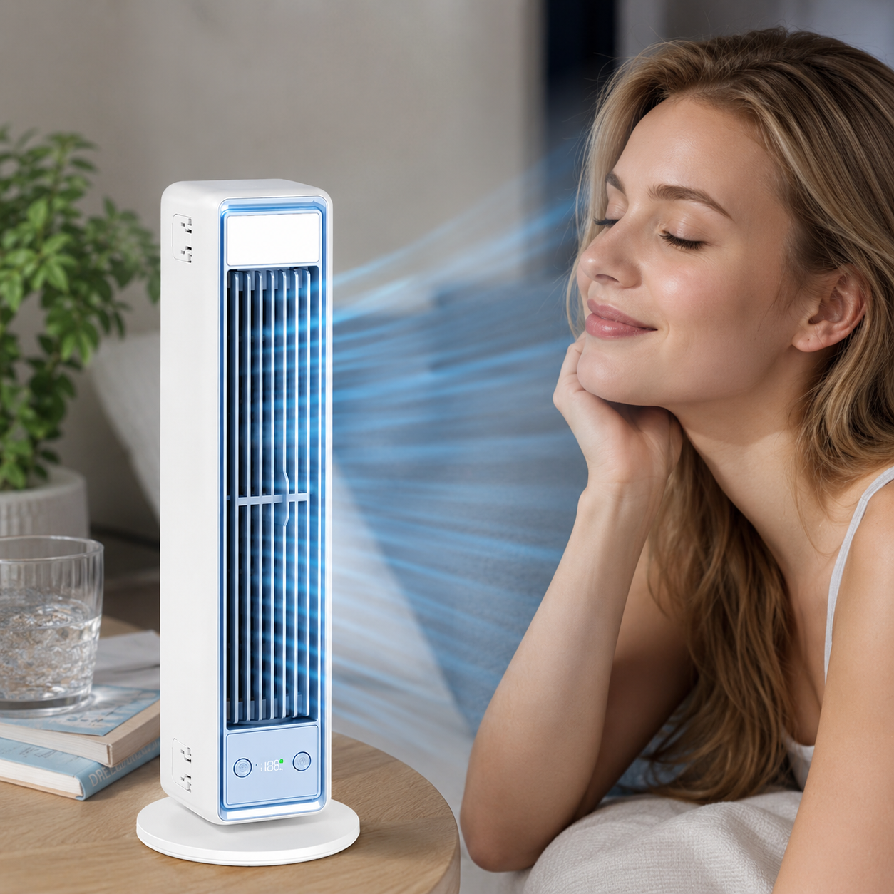 Bladeless Tower Fan, Rechargeable Oscillating Desktop & Wall-Mount Cooling Fan with Remote