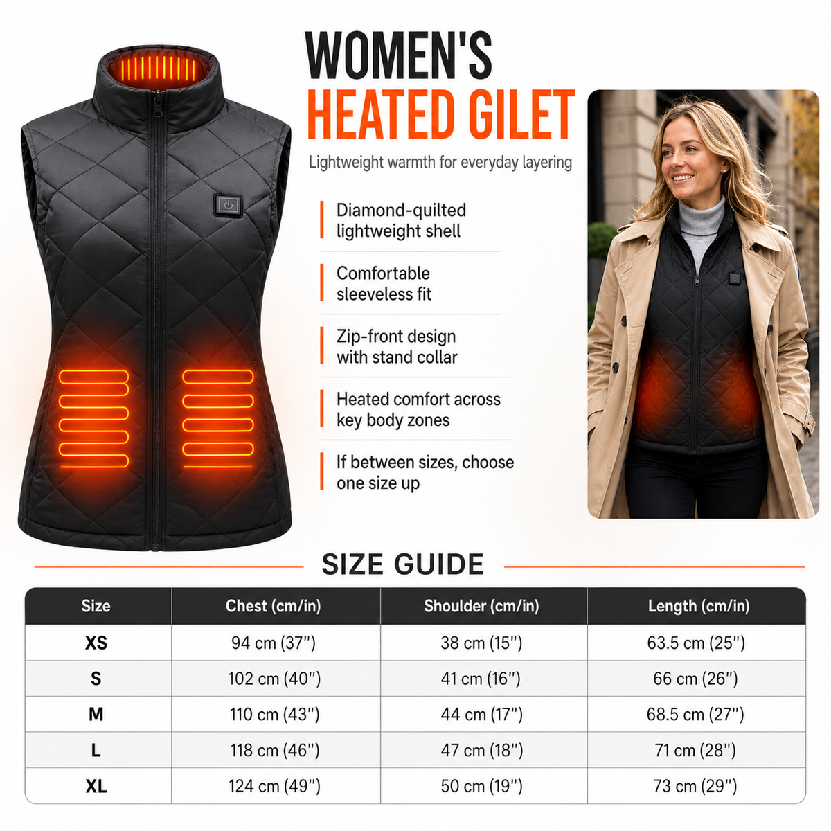Women's Heated Gilet 9 Heating Zones Rechargeable Bodywarmer