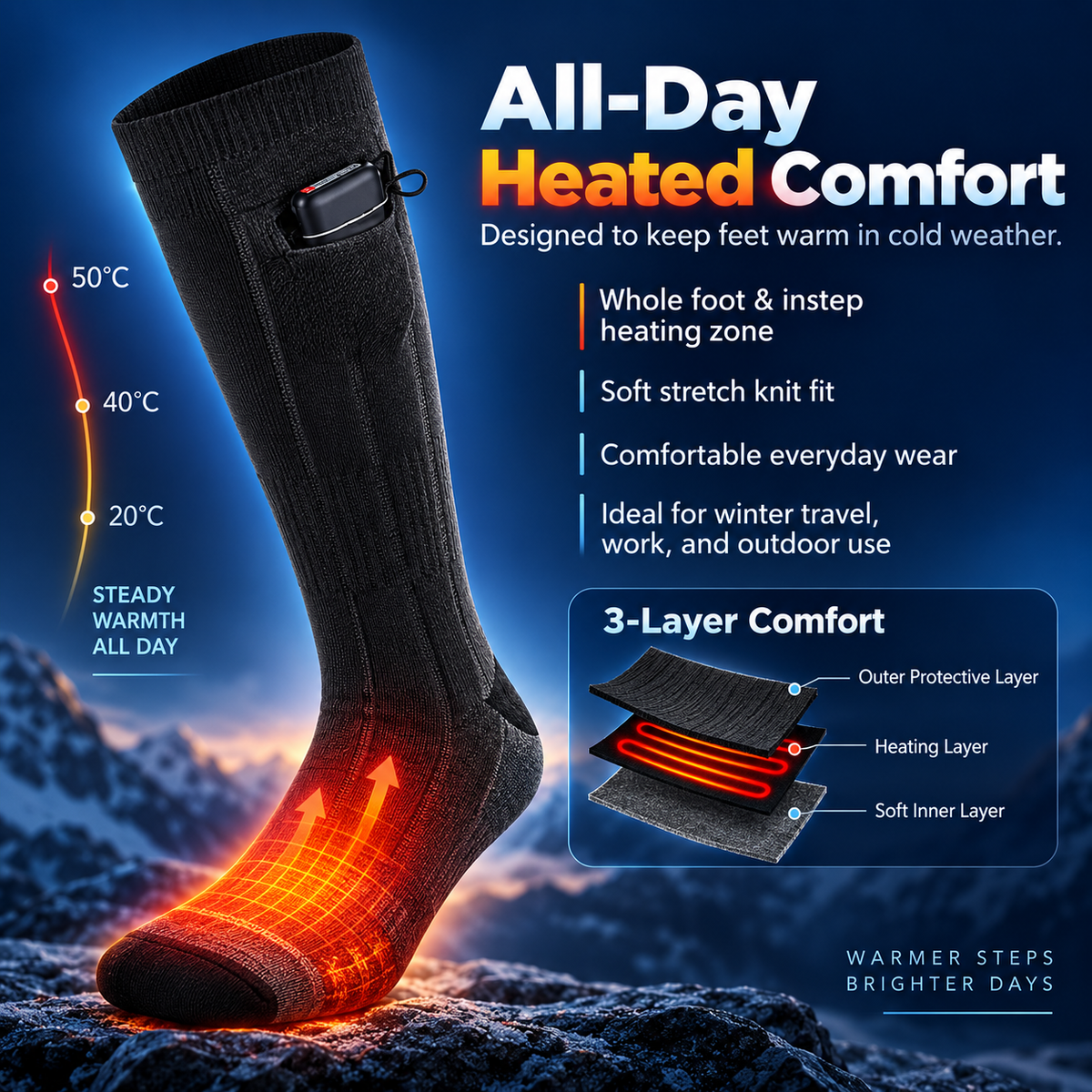 Heated Socks Rechargeable Electric Warm Socks for Men Women Ski