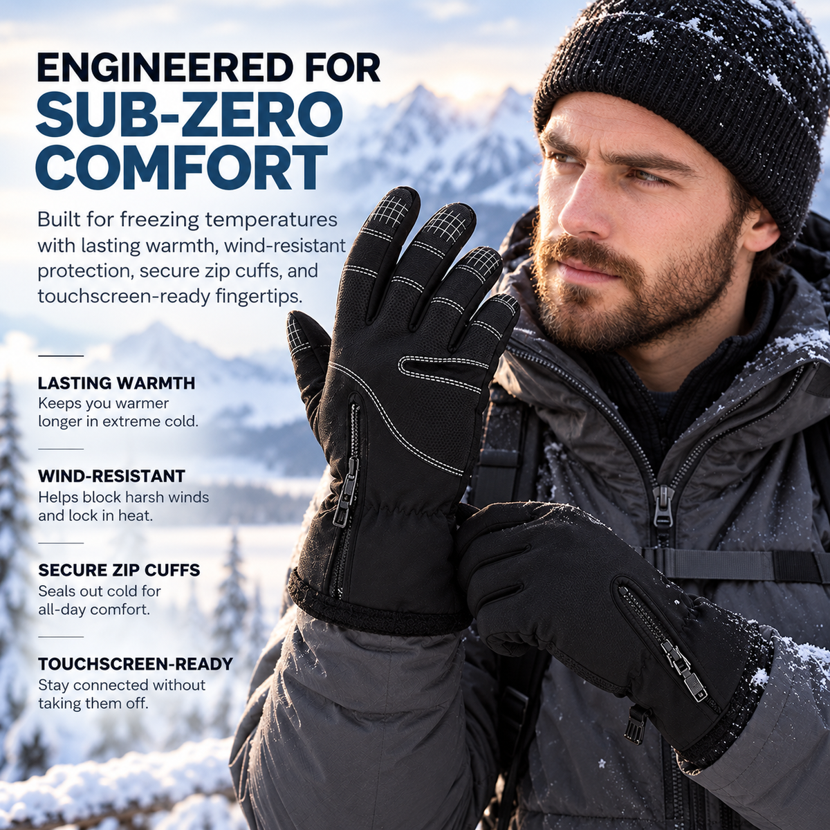 Heated Gloves for Men Waterproof Thermal Winter Touchscreen