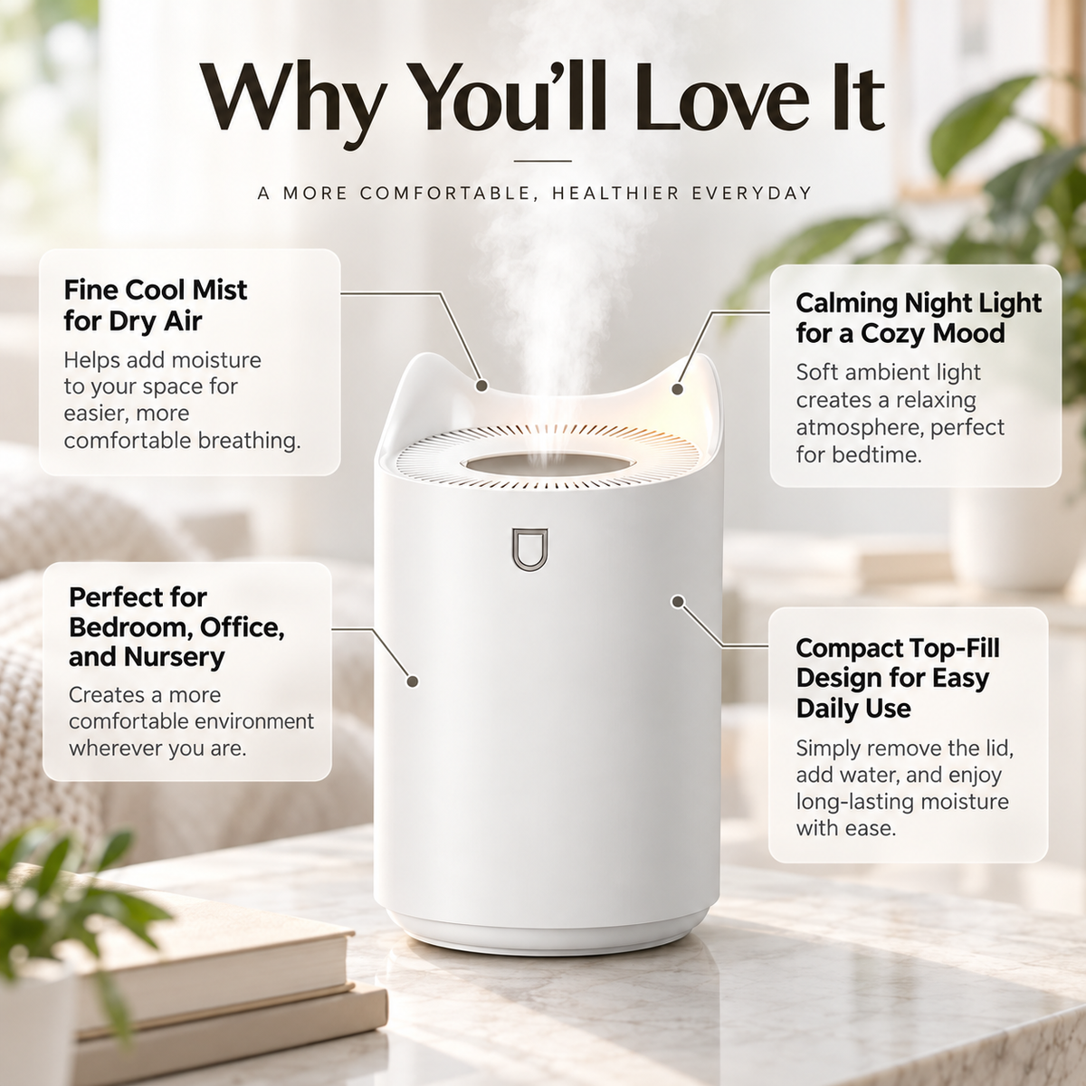 3000ml Ultrasonic Humidifier Cool Mist for Bedroom Home Baby