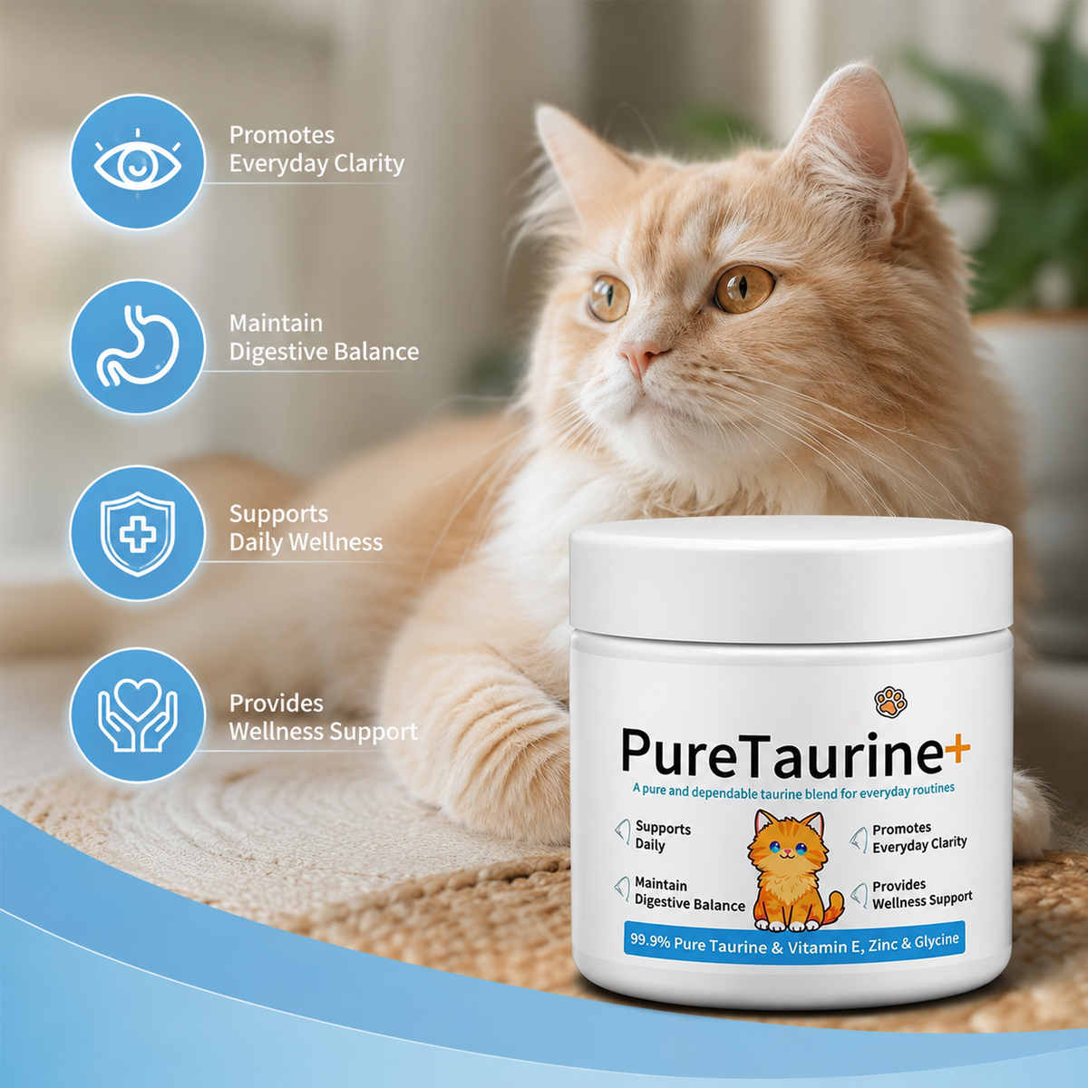 Taurine Powder for Cats with Vitamin E, Zinc & Glycine