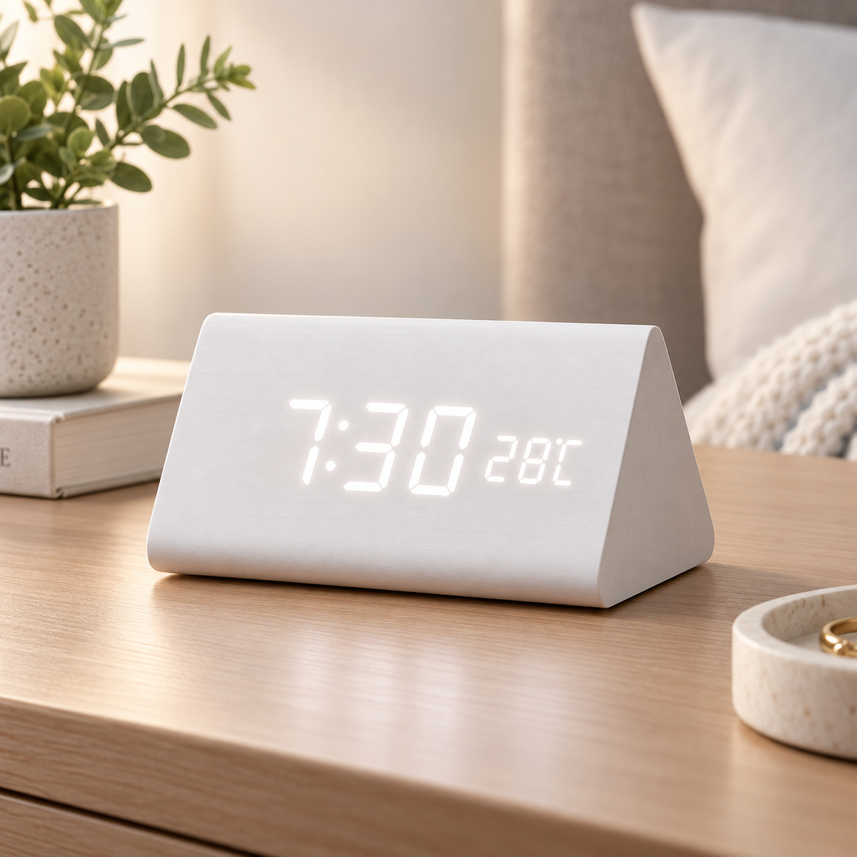 Digital LED Wooden Clock Modern Alarm Clock for Bedroom