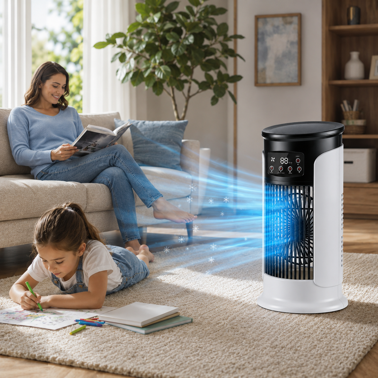 Ventilateur de climatisation portable 3-en-1, refroidisseur d'air, humidificateur avec veilleuse