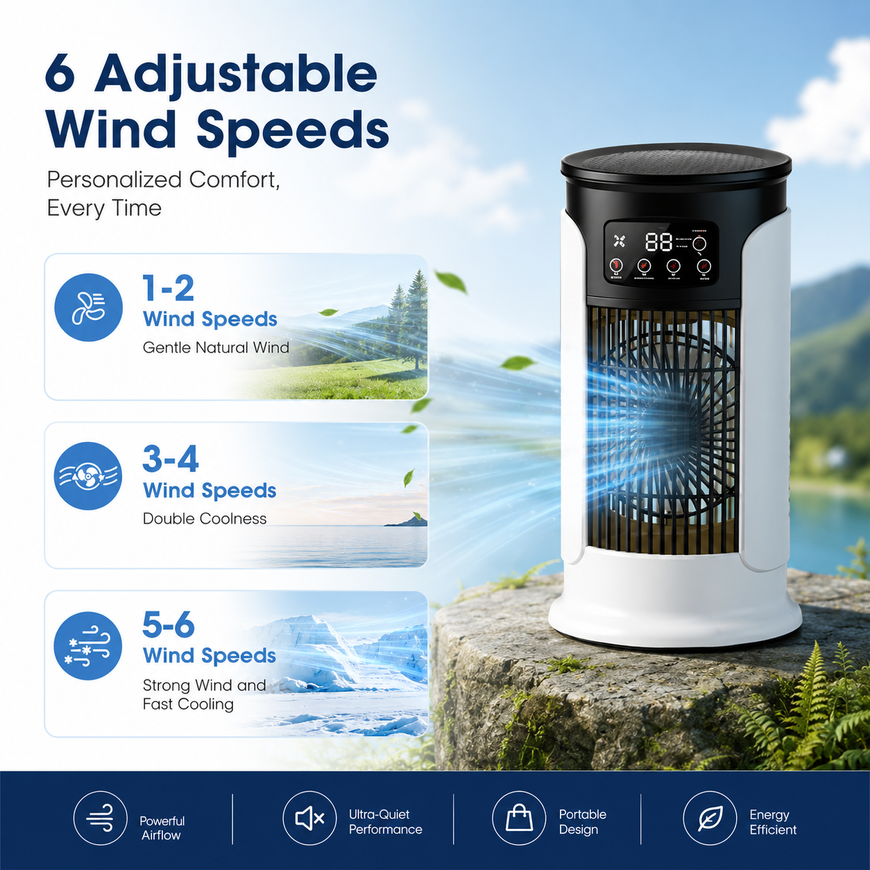 Portable Tower Fan Air Conditioner USB Mini Air Cooler Humidifier