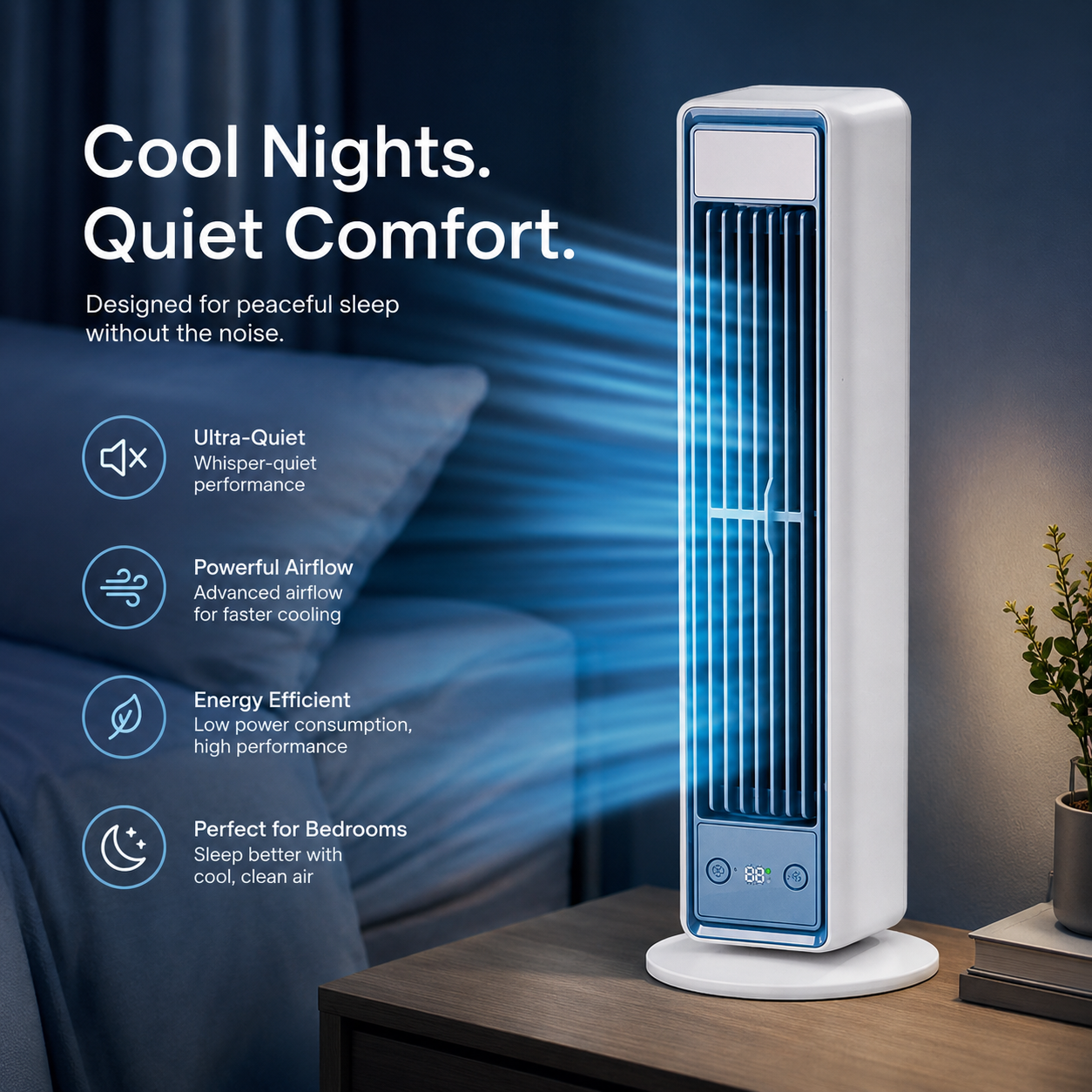 Bladeless Tower Fan, Rechargeable Oscillating Desktop & Wall-Mount Cooling Fan with Remote