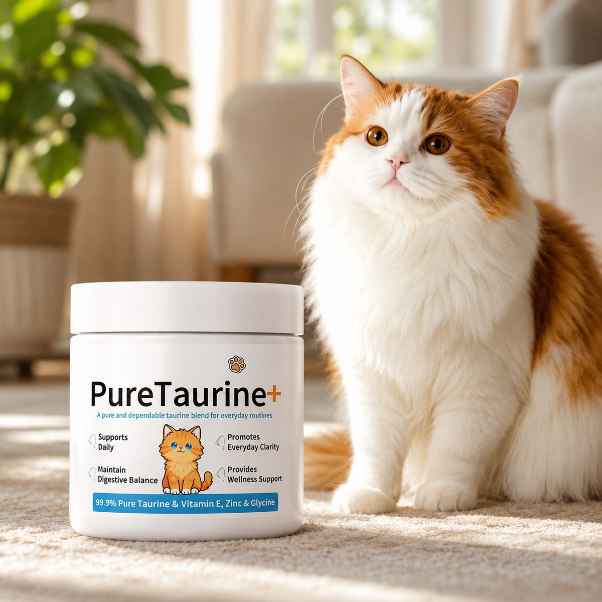 Taurine Powder for Cats with Vitamin E, Zinc & Glycine