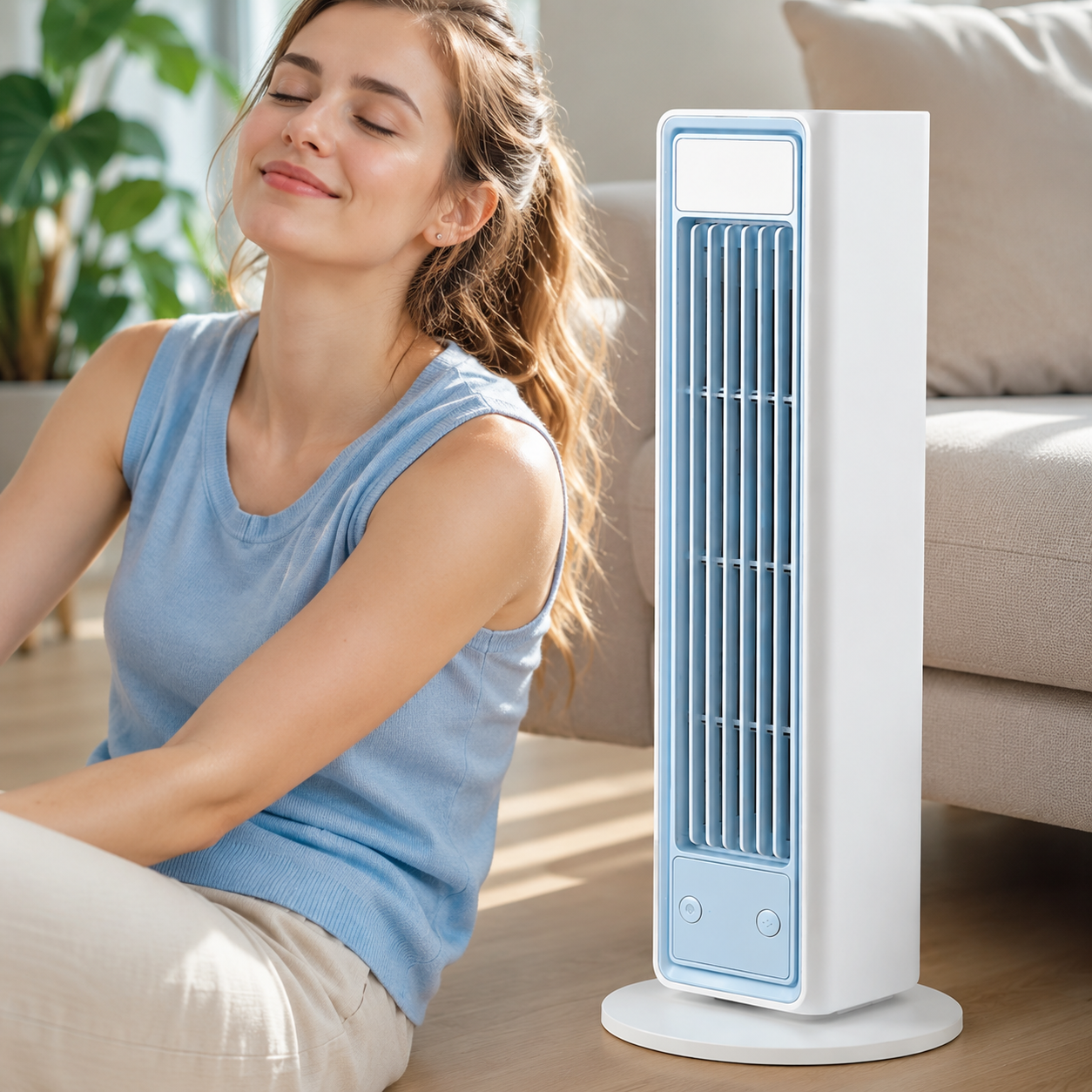 Rechargeable Bladeless Tower Fan, Portable Oscillating Desk Fan with Remote Control