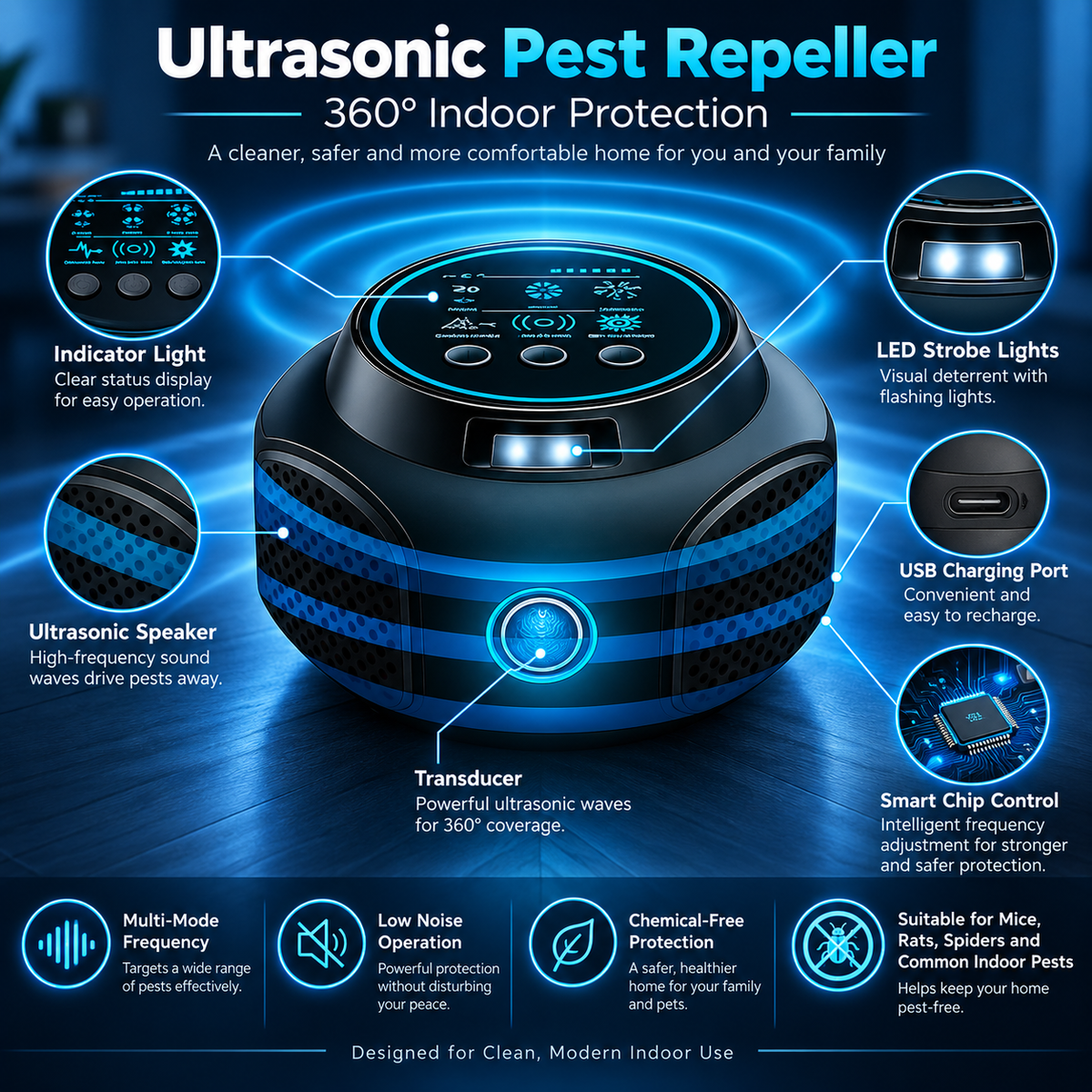 Ultrasonic Spider Repeller Plug In Chemical Free Pest Deterrent