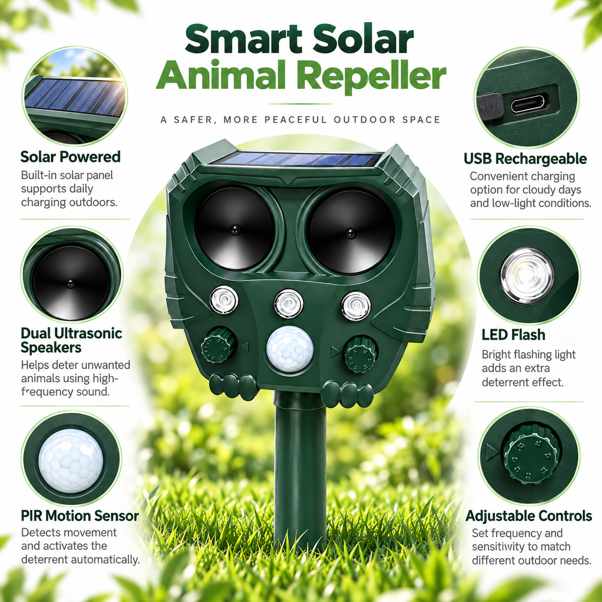 Ultrasonic Cat and Fox Repeller Solar Garden Pest Deterrent