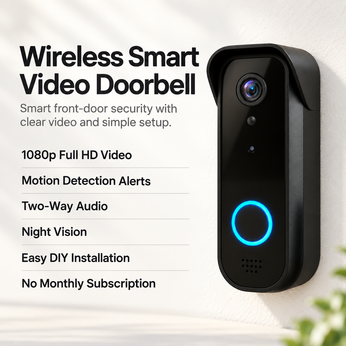 Wireless Smart Video Doorbell HD Camera No Subscription