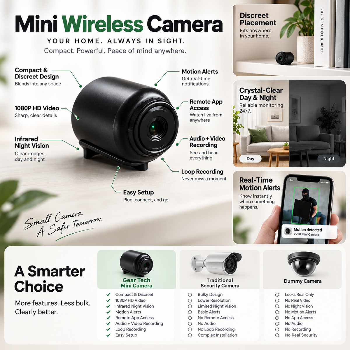 Mini Wireless Spy Camera Nanny Cam with Night Vision