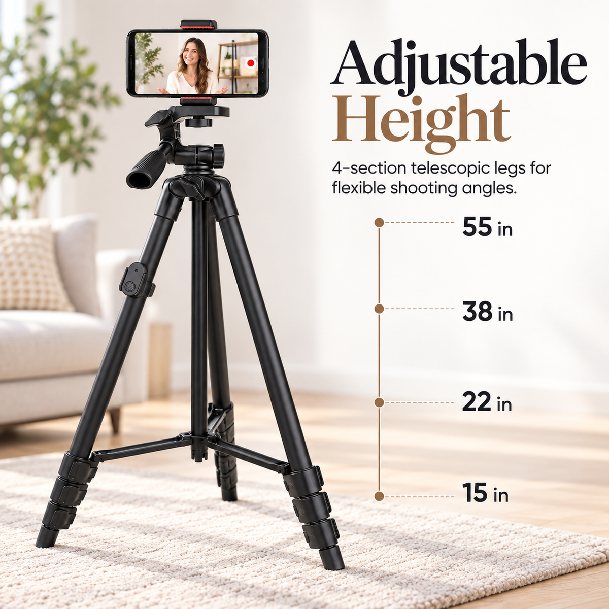 Phone Tripod Selfie Stick with Bluetooth Remote Extendable Stand