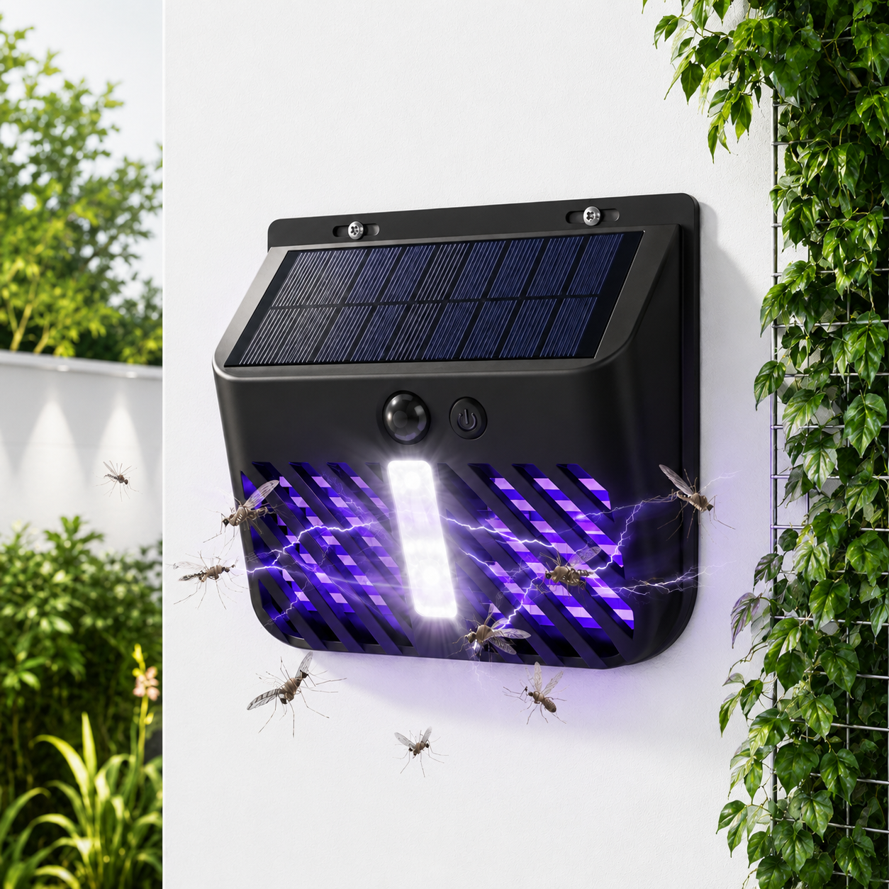 Solar LED Bug Zapper Mosquito Fly Trap Outdoor Insect Killer