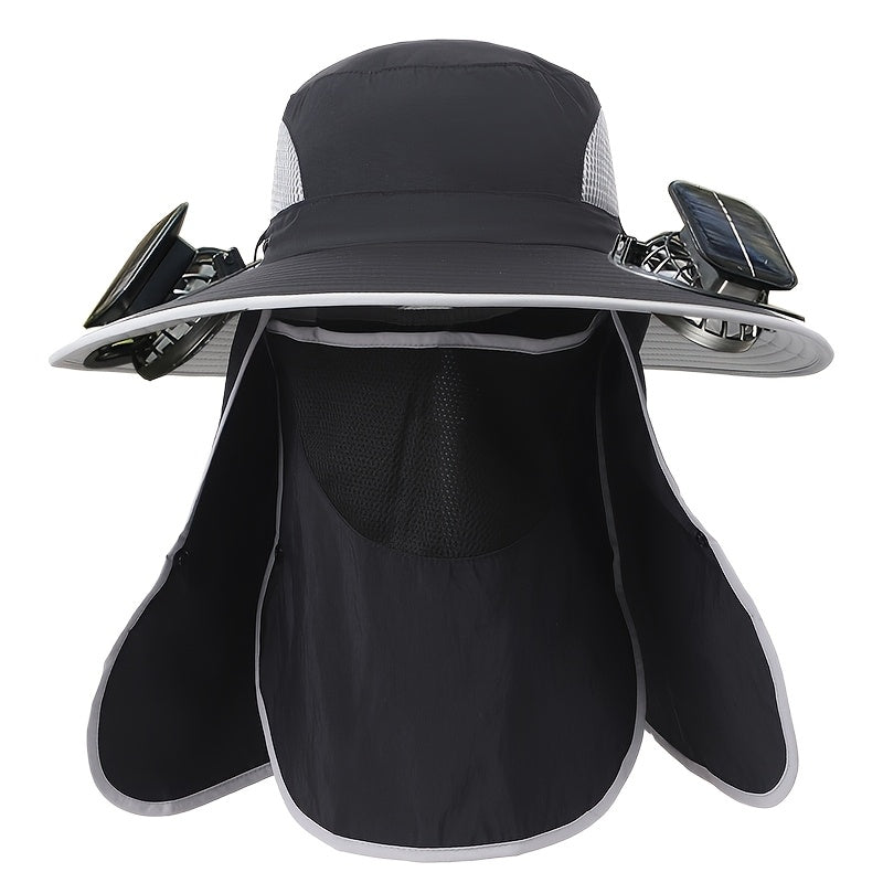 Outdoor Fishing Hat with Dual Solar Fans USB Rechargeable Sunshade