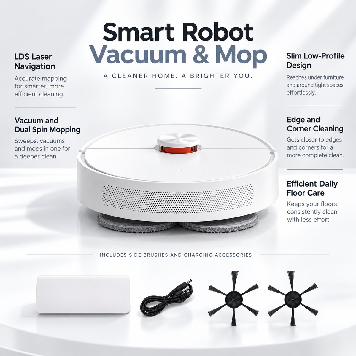 Robot Vacuum with Mop AI Navigation and Self-Emptying Base