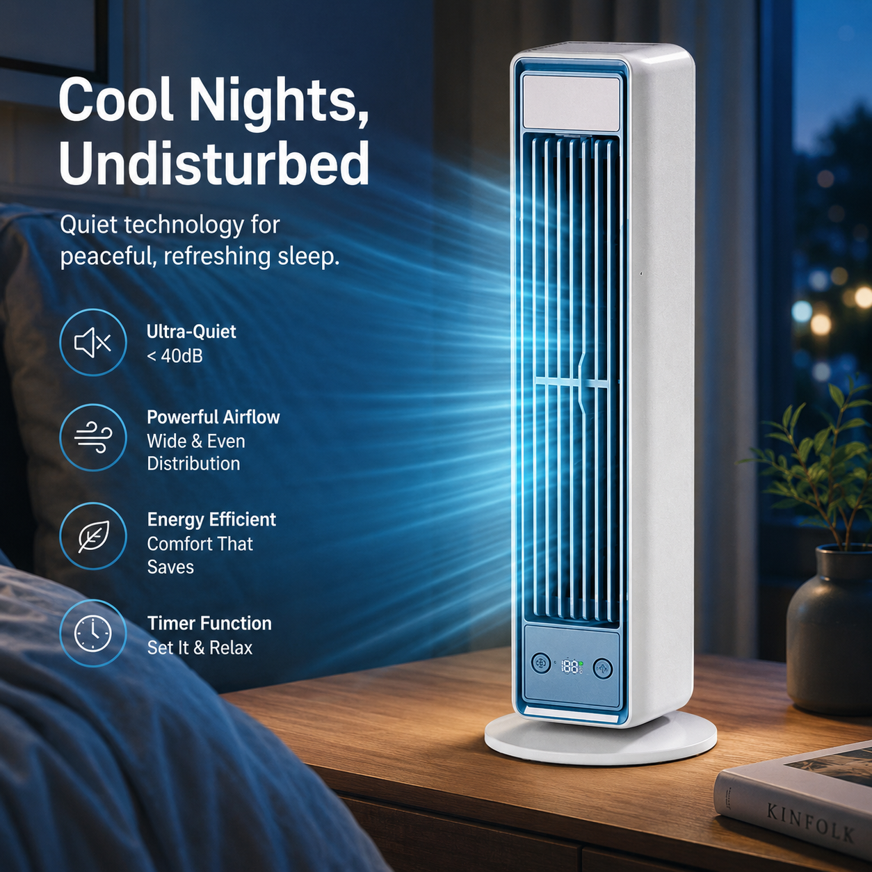 Rechargeable Bladeless Tower Fan, Portable Oscillating Desk Fan with Remote Control