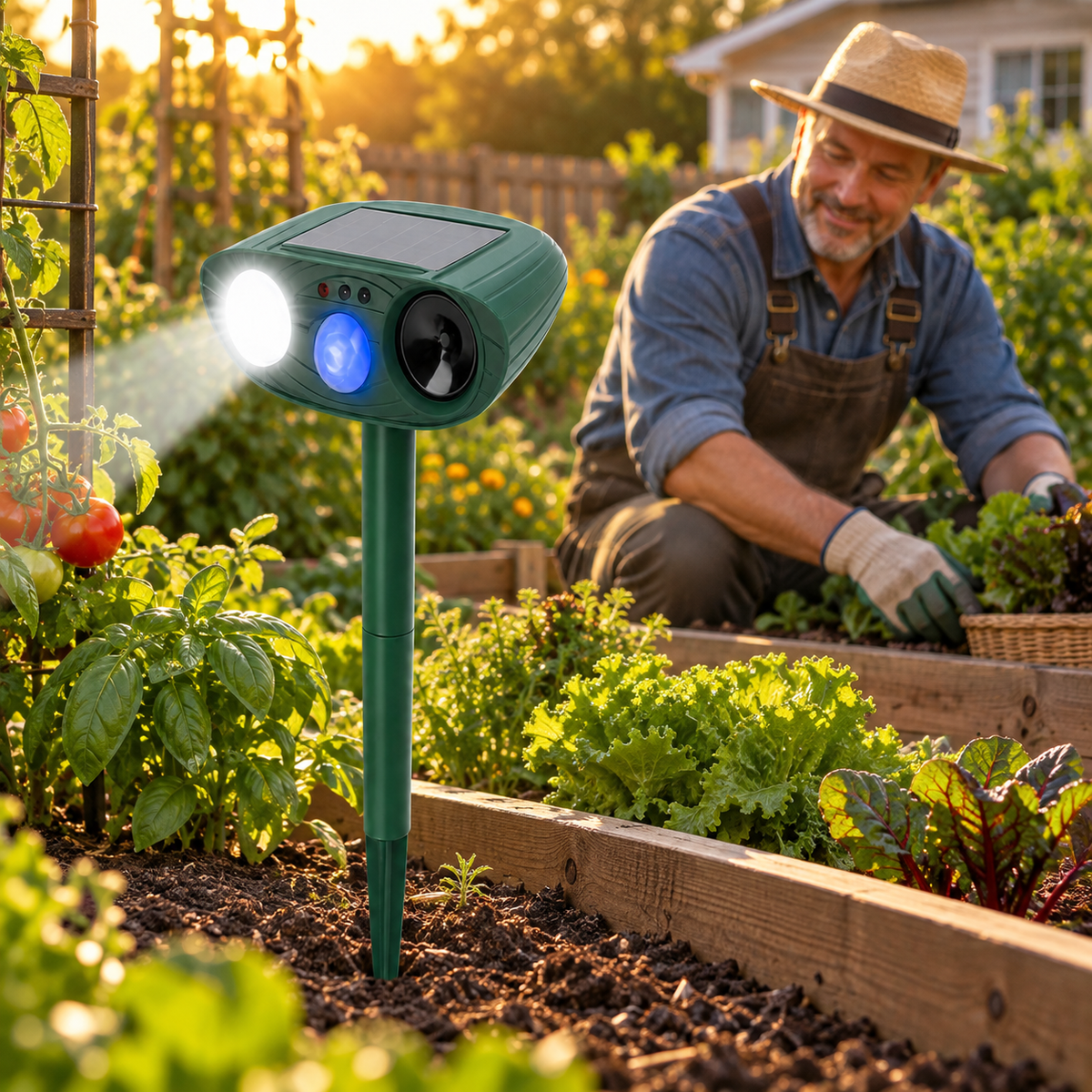 Solar Ultrasonic Rabbit Repeller with Flashing Light Garden