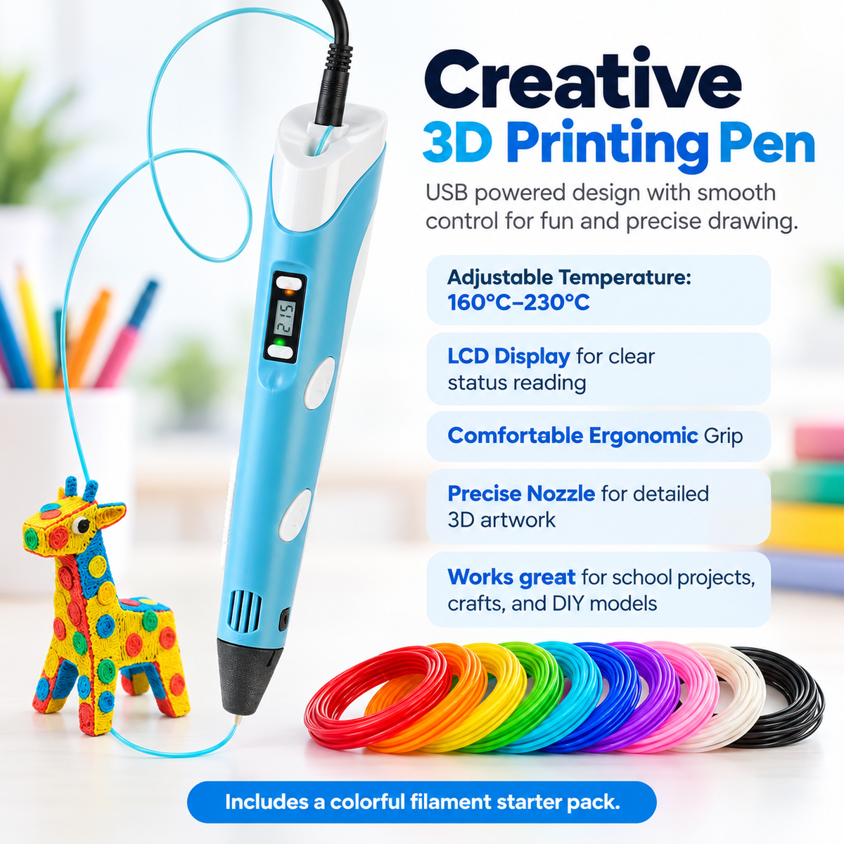 3D Printing Pen for Kids with 50m Filament Drawing Craft Set