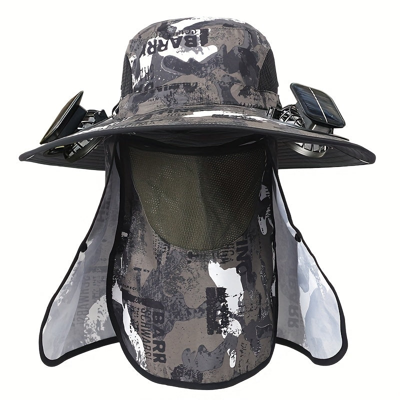 Outdoor Fishing Hat with Dual Solar Fans USB Rechargeable Sunshade