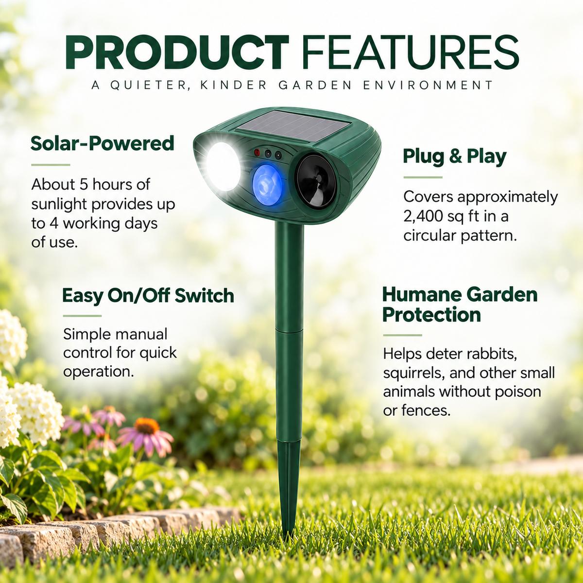 Solar Ultrasonic Rabbit Repeller with Flashing Light Garden