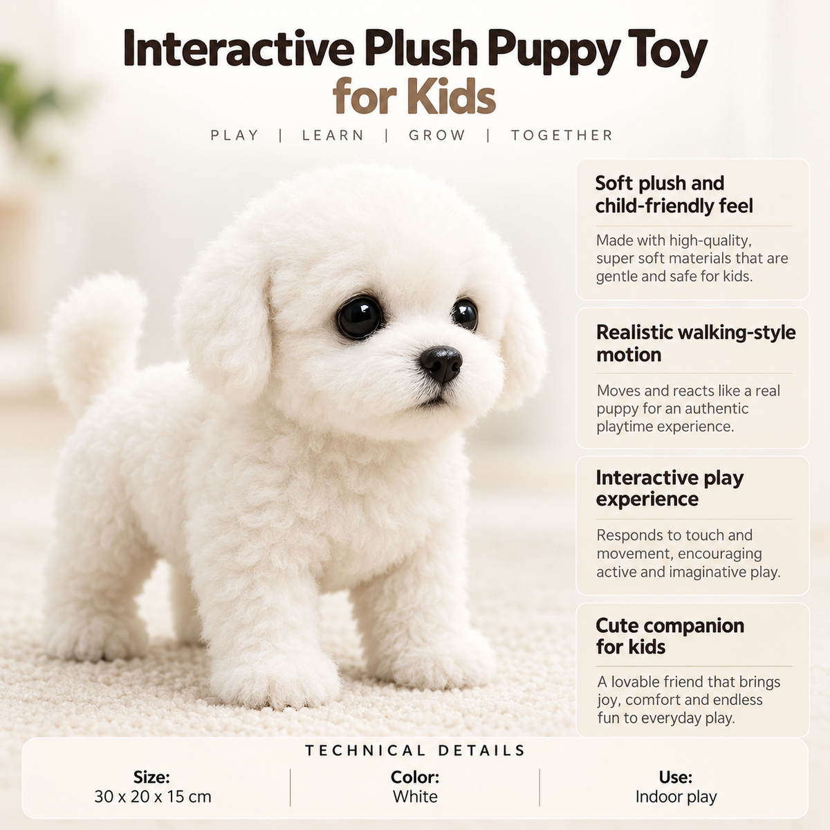 Interactive Plush Dog Toy for Kids Soft Cuddly Companion
