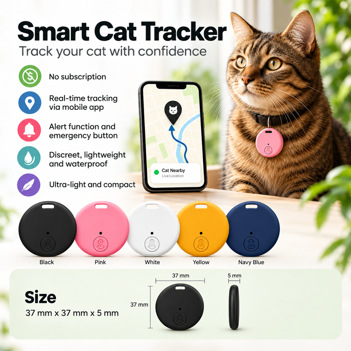GPS Cat Tracker Waterproof Lightweight No Subscription Real Time