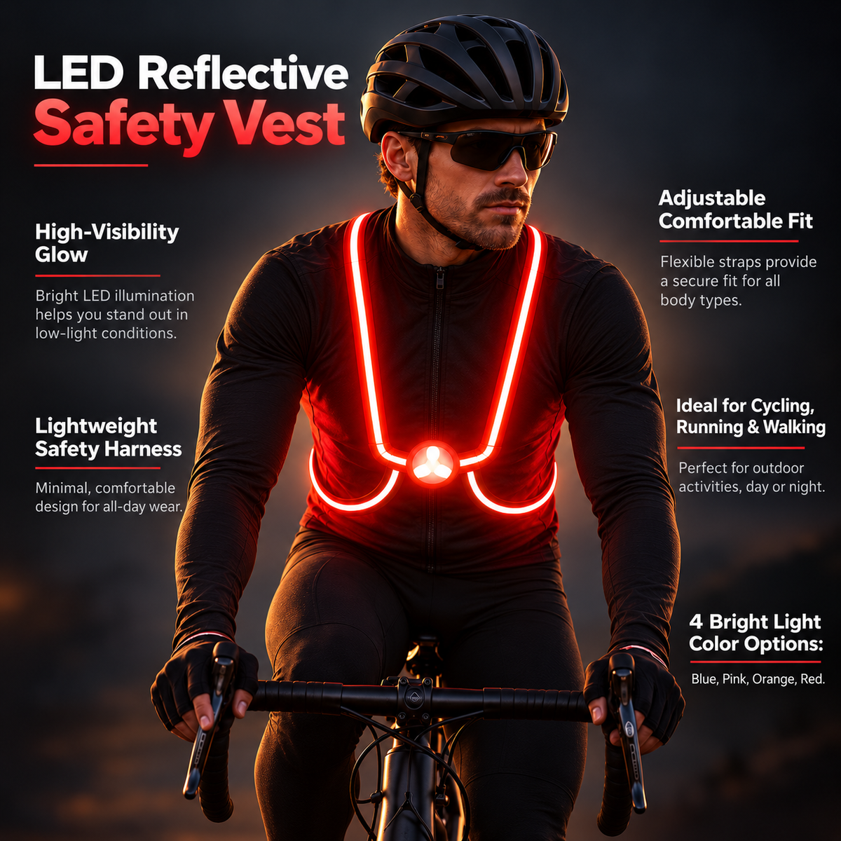 LED Running Vest Flashing High Visibility Reflective