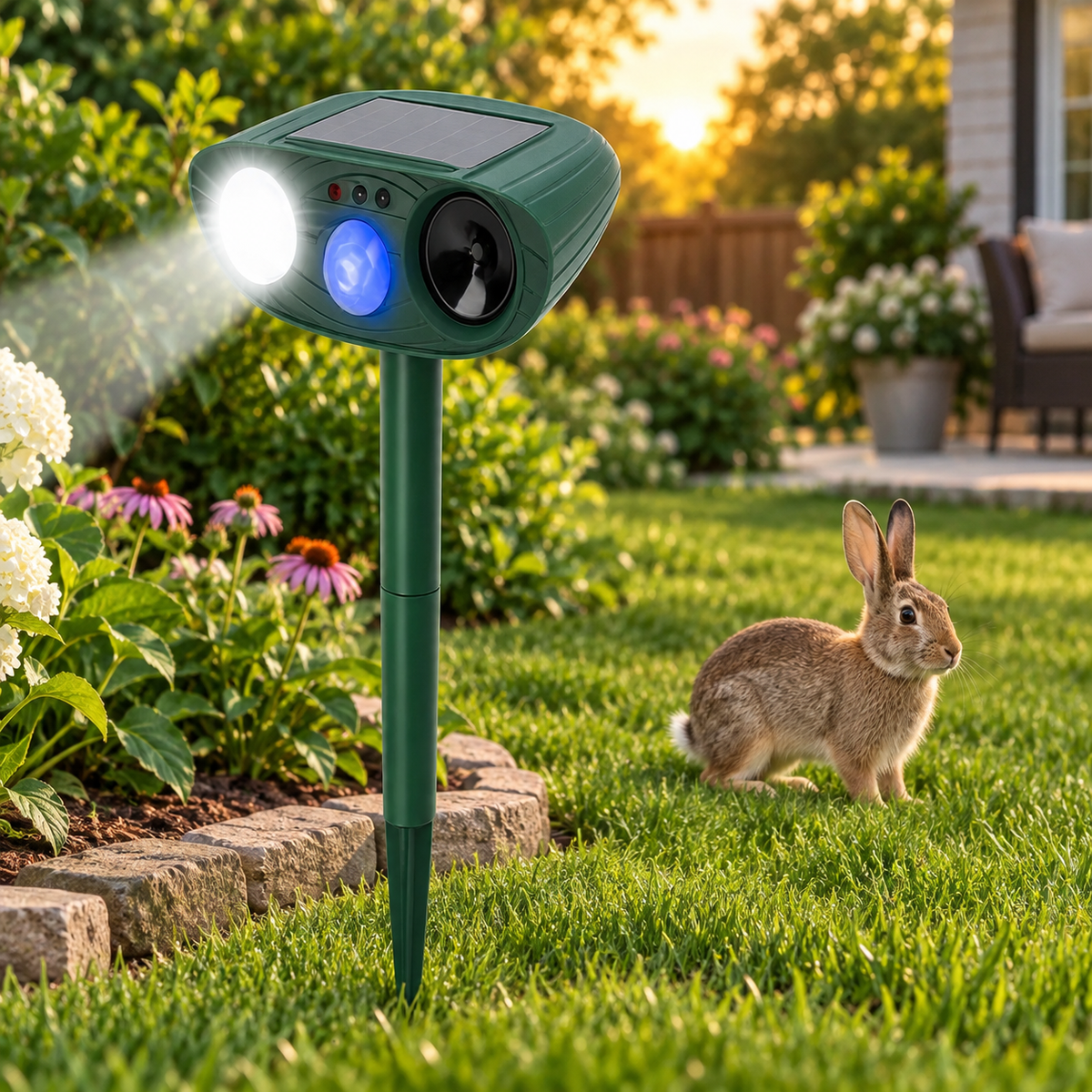 Solar Ultrasonic Rabbit Repeller with Flashing Light Garden