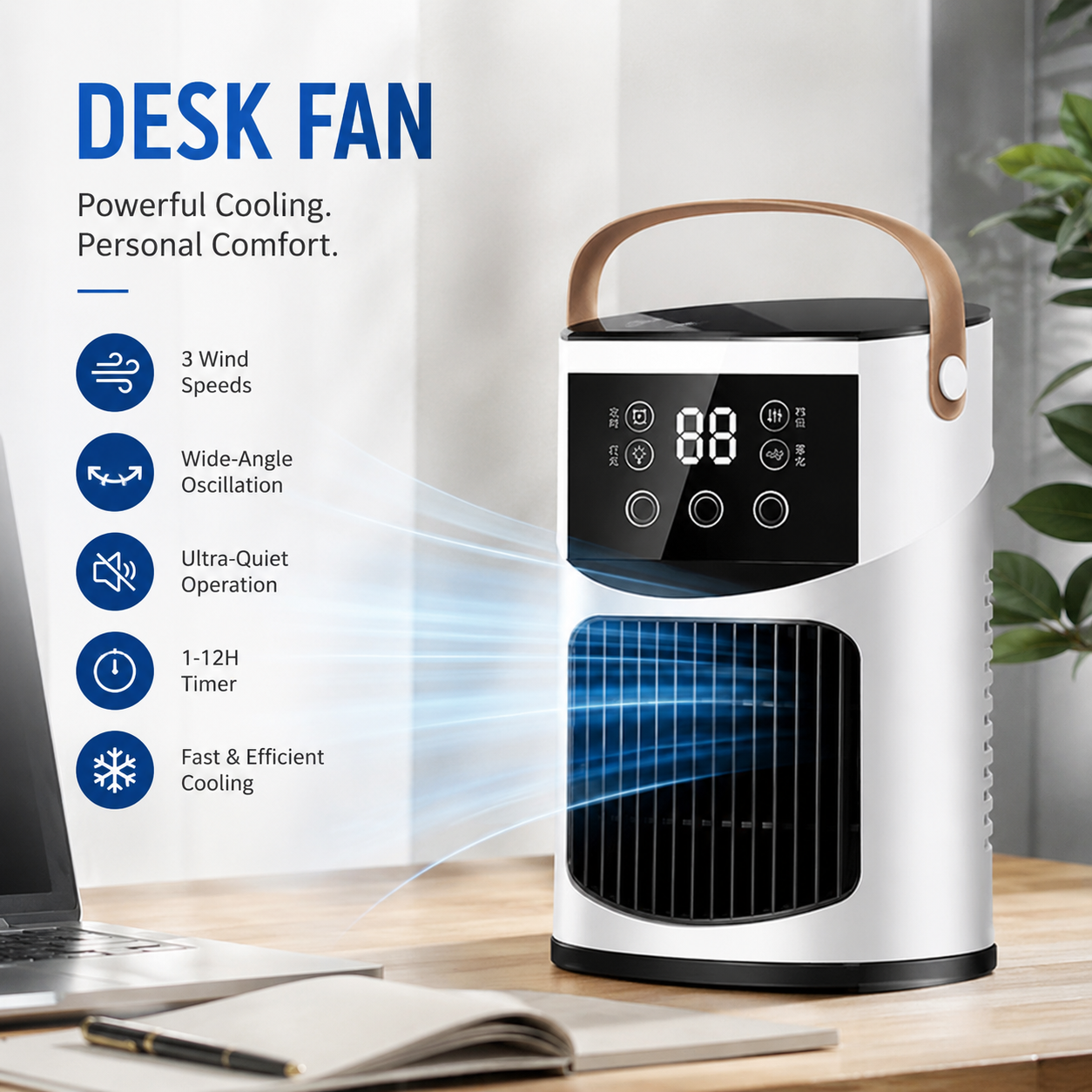 Portable Air Conditioner Desk Fan Humidifier Timer Quiet Air Cooler