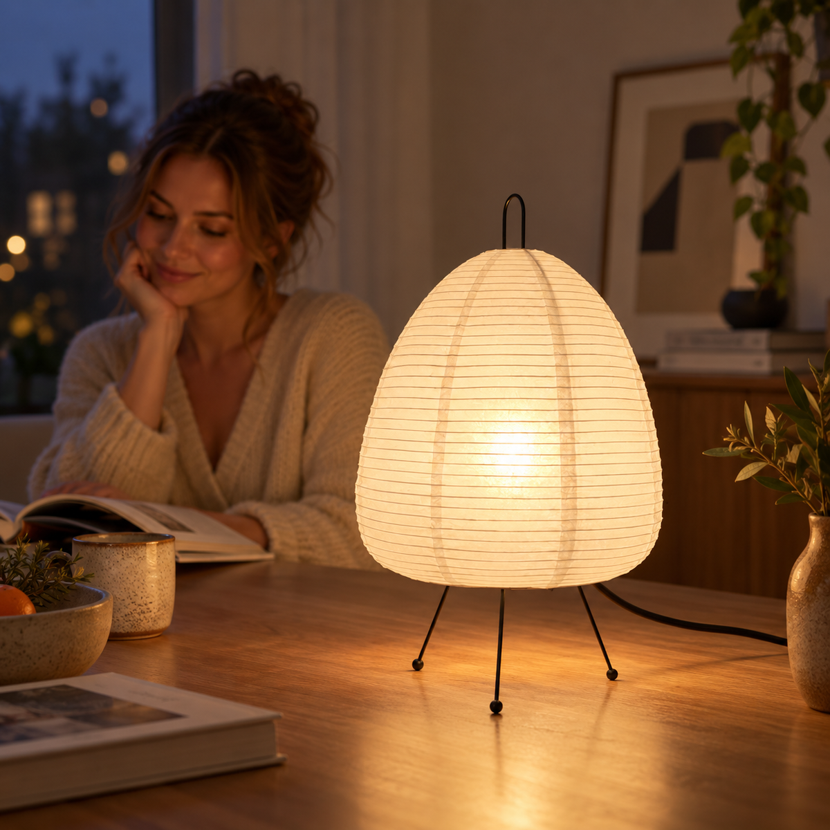 Rice Paper Table Lamp Retro Japanese Design Bedside Light