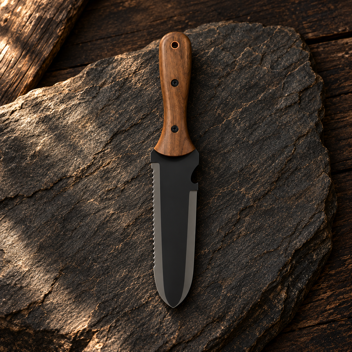 Hori Hori Garden Knife Stainless Steel with Sheath Walnut Handle