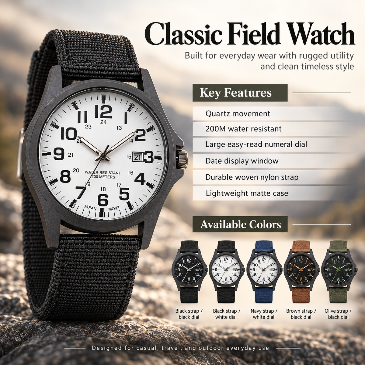 Military Wristwatch Luminous Waterproof Shockproof Tactical Watch