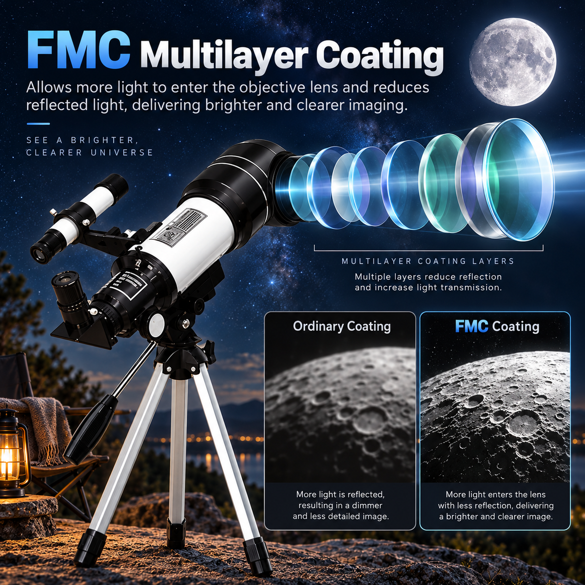 Astronomical Telescope 70mm Aperture 300mm with Tripod for Beginners