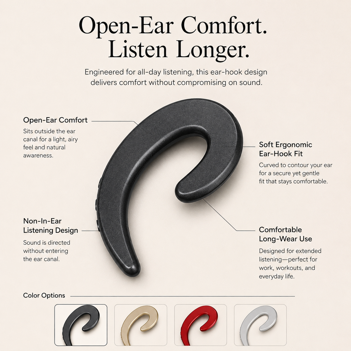 Wireless Open Ear Bluetooth Earbuds with Ear Hook Design