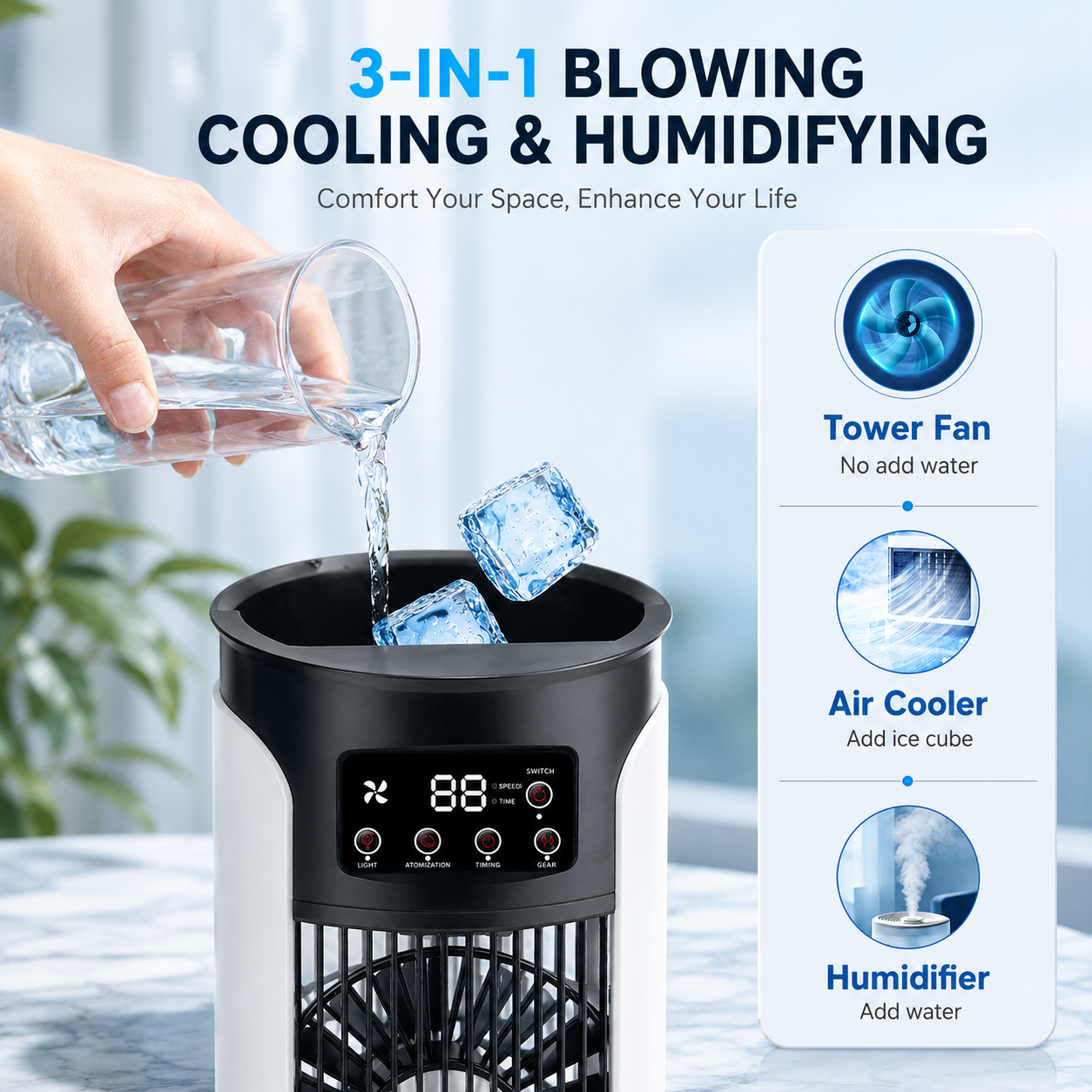 Portable Tower Fan Air Conditioner USB Mini Air Cooler Humidifier