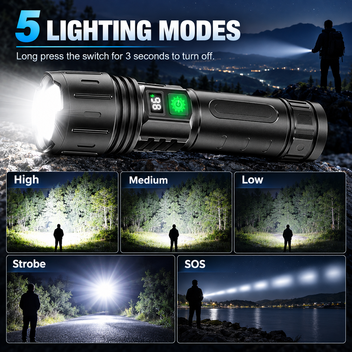 100000 Lumen Tactical Flashlight Rechargeable LED Torch Powerful