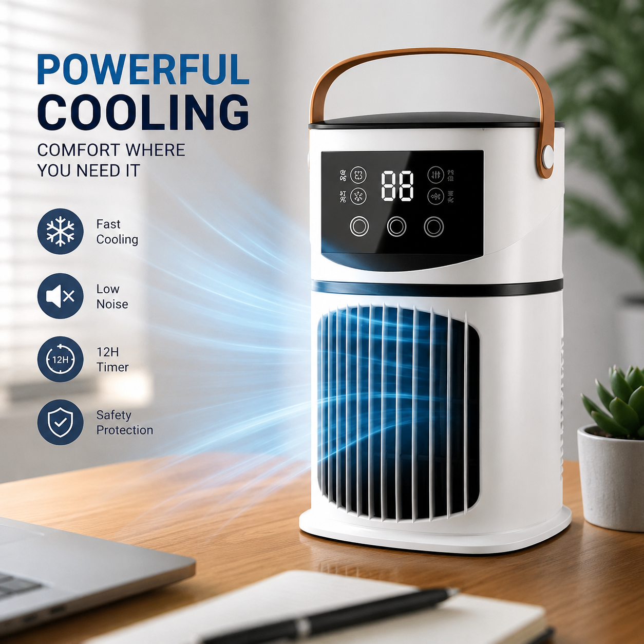 Portable Air Conditioner Desk Fan Humidifier Timer Quiet Air Cooler