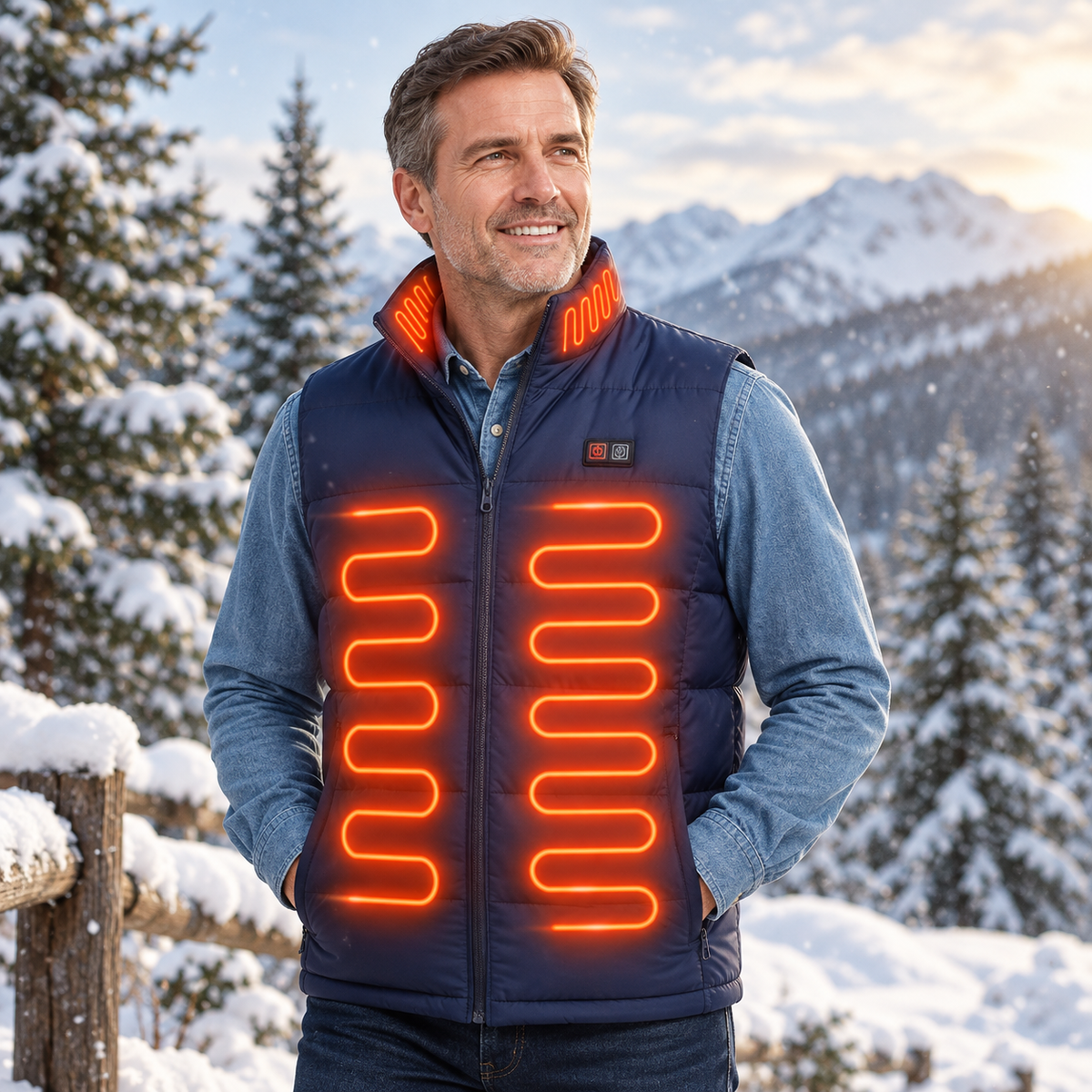 Mens Heated Gilet Ultra Thin Vest 9 Zones USB Rechargeable Warmer