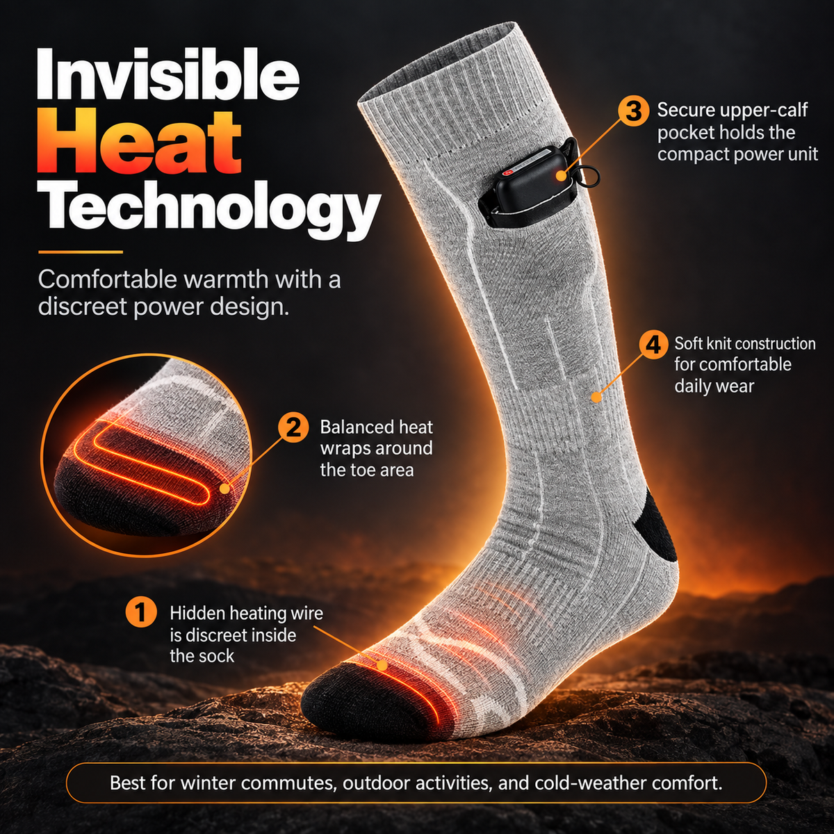 Heated Socks Rechargeable Electric Warm Socks for Men Women Ski