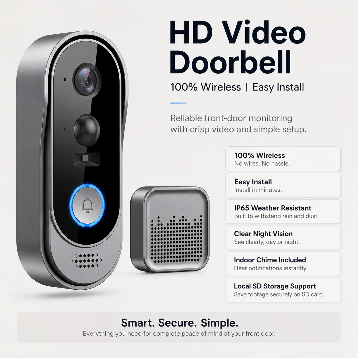 Wireless Video Doorbell HD Camera No Monthly Fees