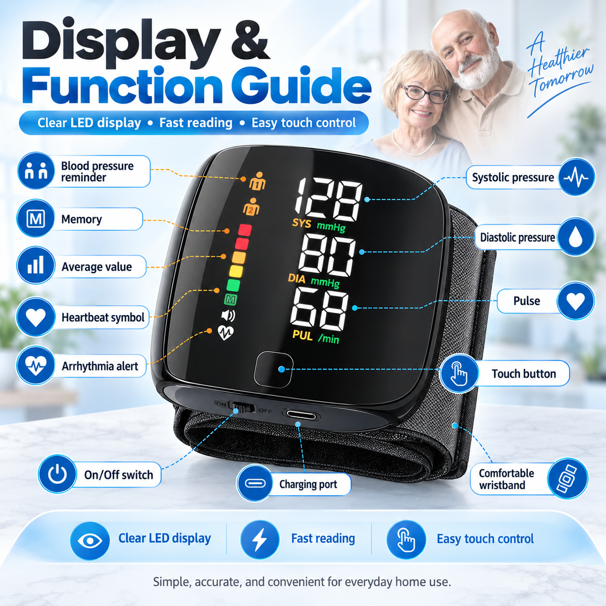 Wrist Blood Pressure Monitor Rechargeable with Voice and LCD
