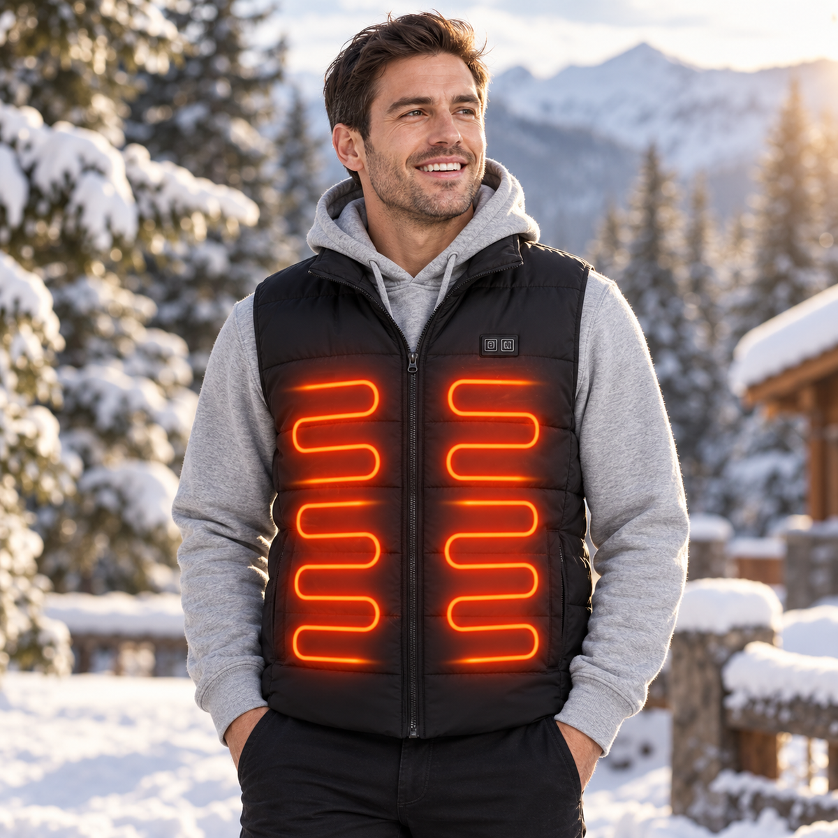 Mens Heated Gilet Ultra Thin Vest 9 Zones USB Rechargeable Warmer