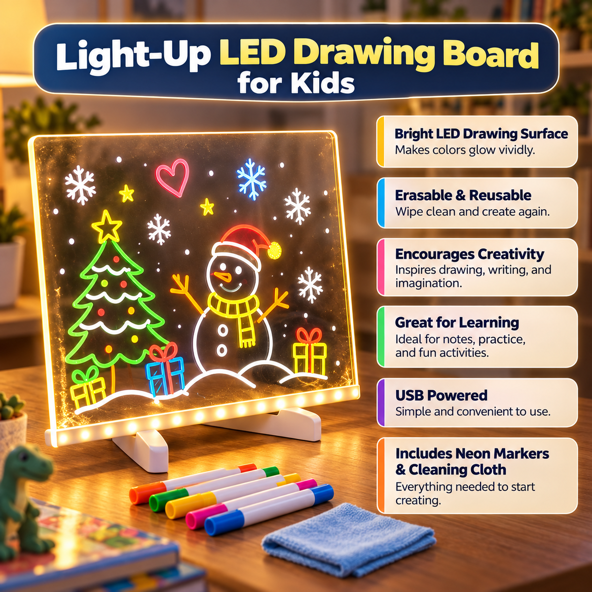 LED Writing Board Kids Light Up Drawing Tablet
