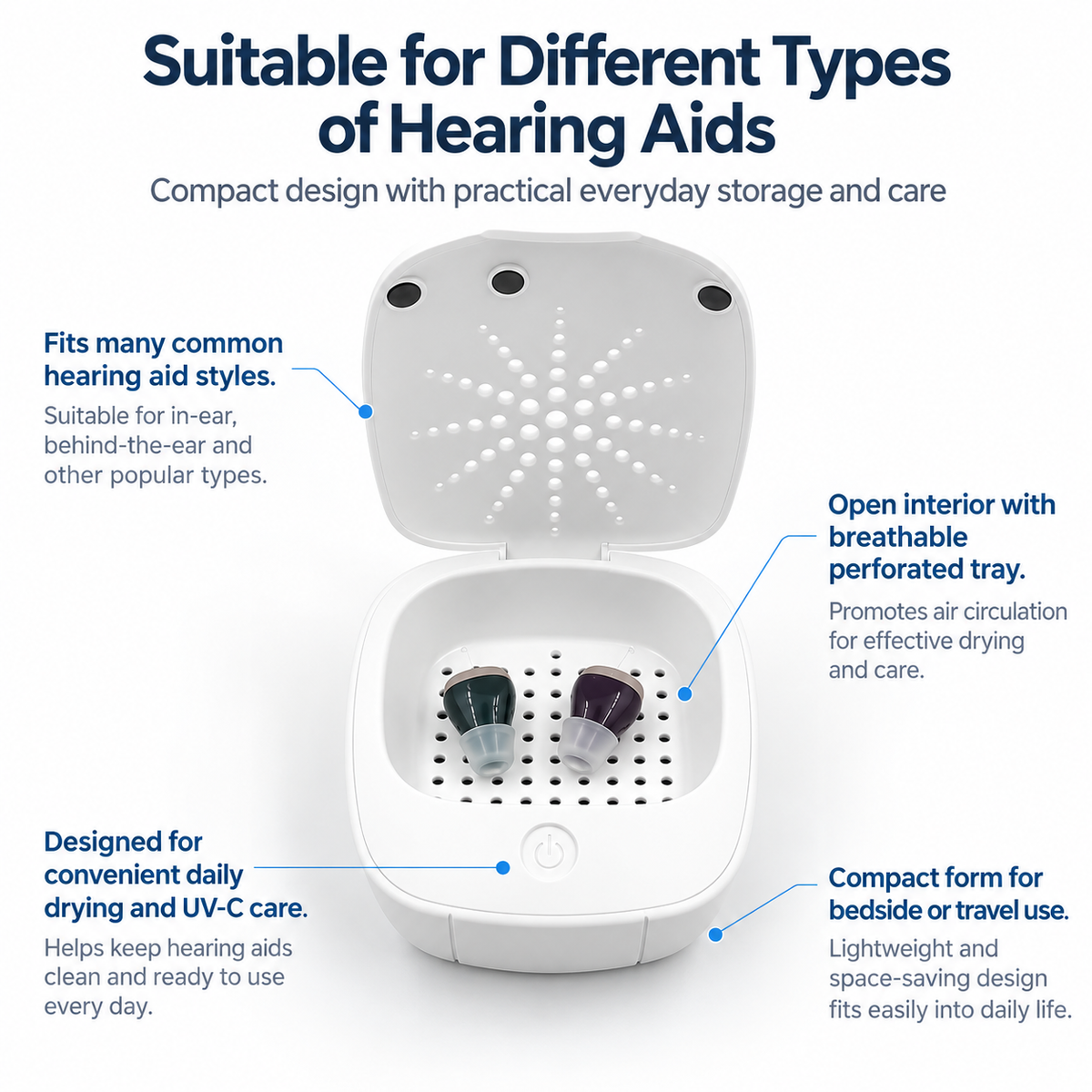 Hearing Aid Drying Box USB Dehumidifier Cleaner Storage Case
