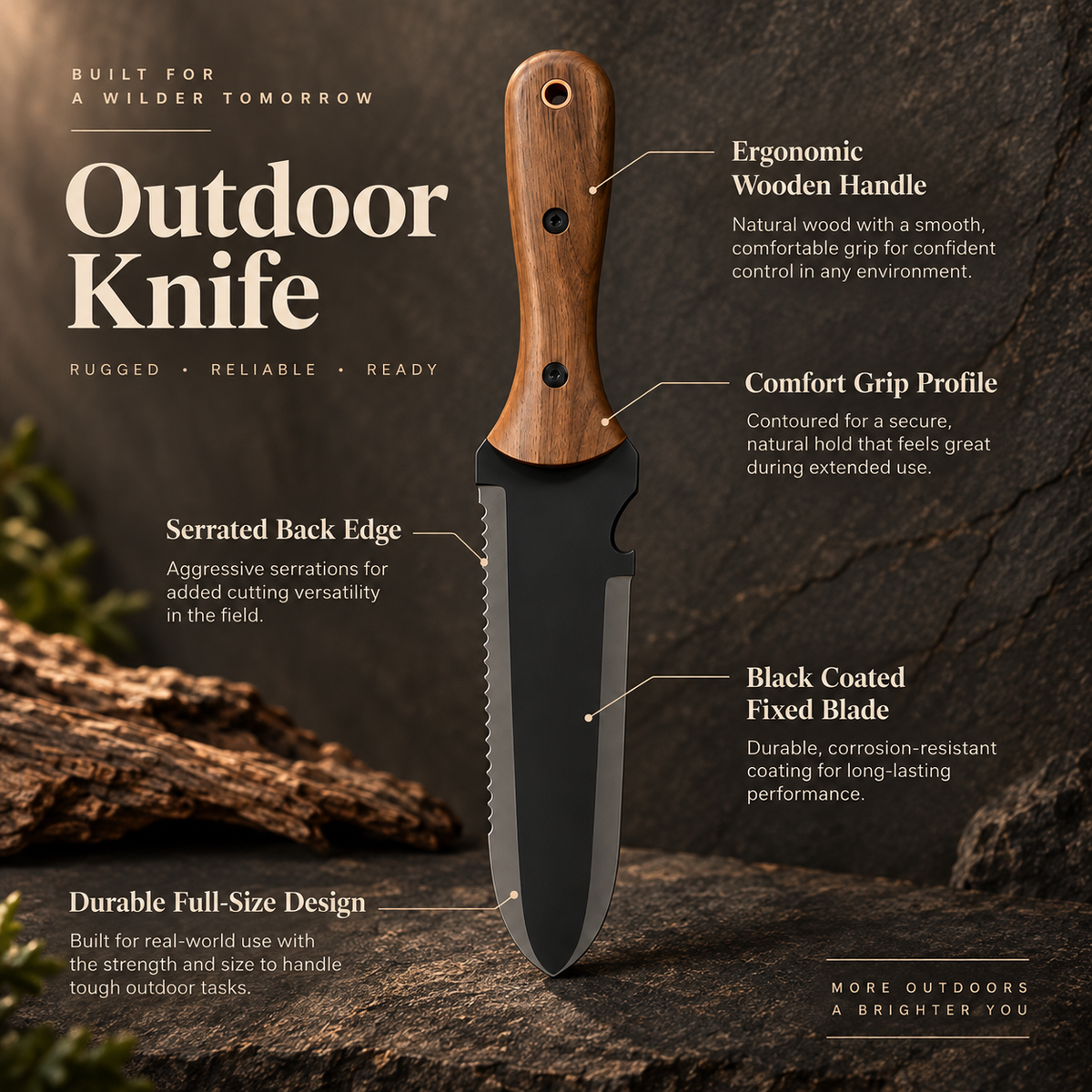 Hori Hori Garden Knife Stainless Steel with Sheath Walnut Handle