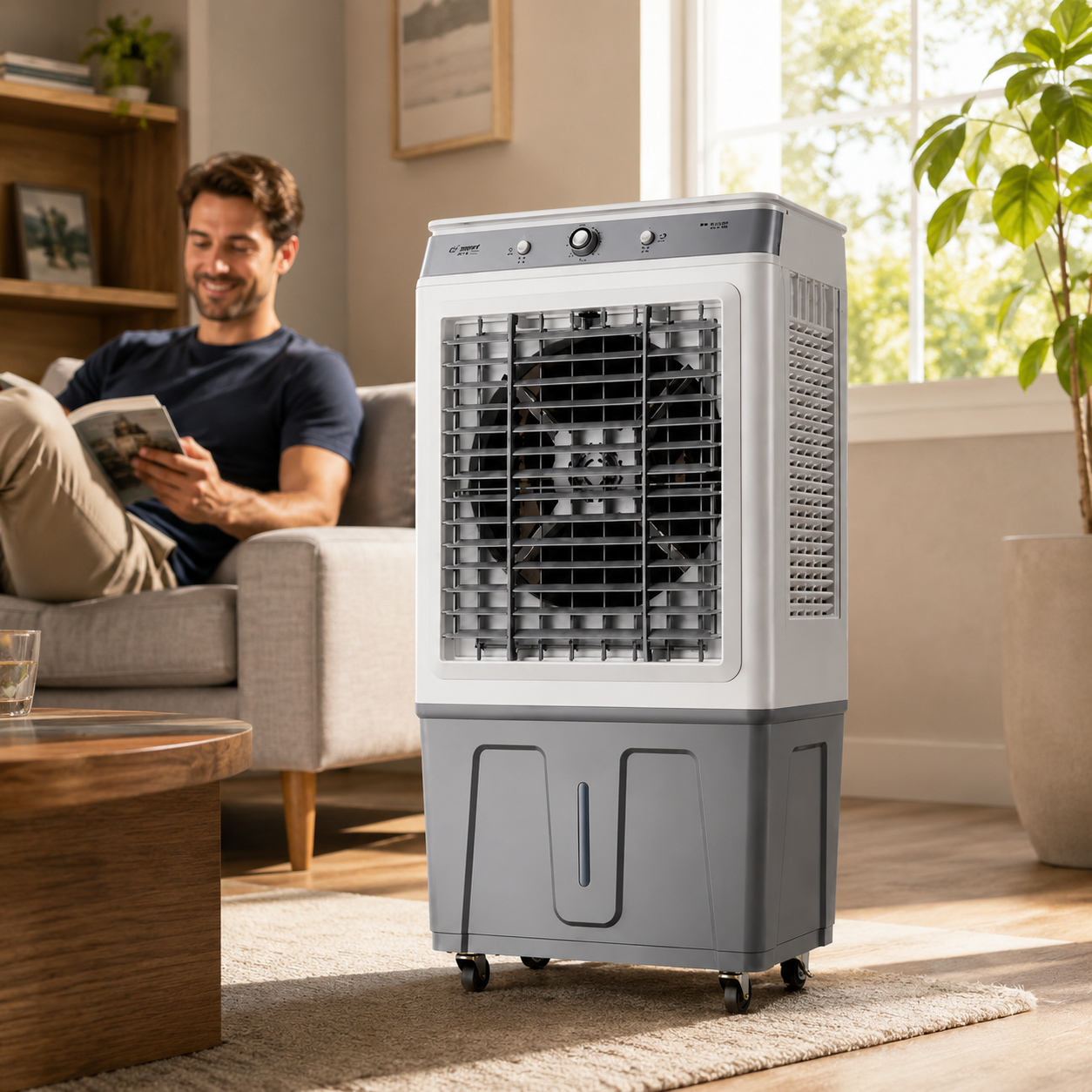 Large Evaporative Air Cooler, Portable 35-45L Ice & Water Cooling Fan for Home & Office